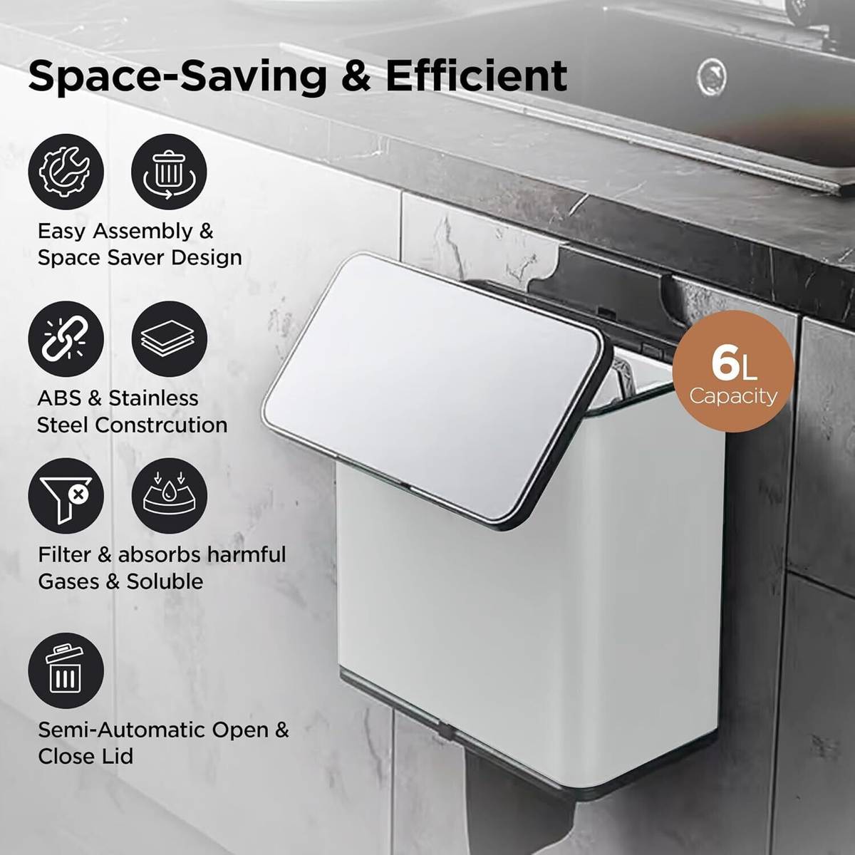 HOMESTIC by Kuber Industries Stainless Steel 6L Hanging Kitchen Trash Can With Lid Stainless Steel Dustbin — photo 3