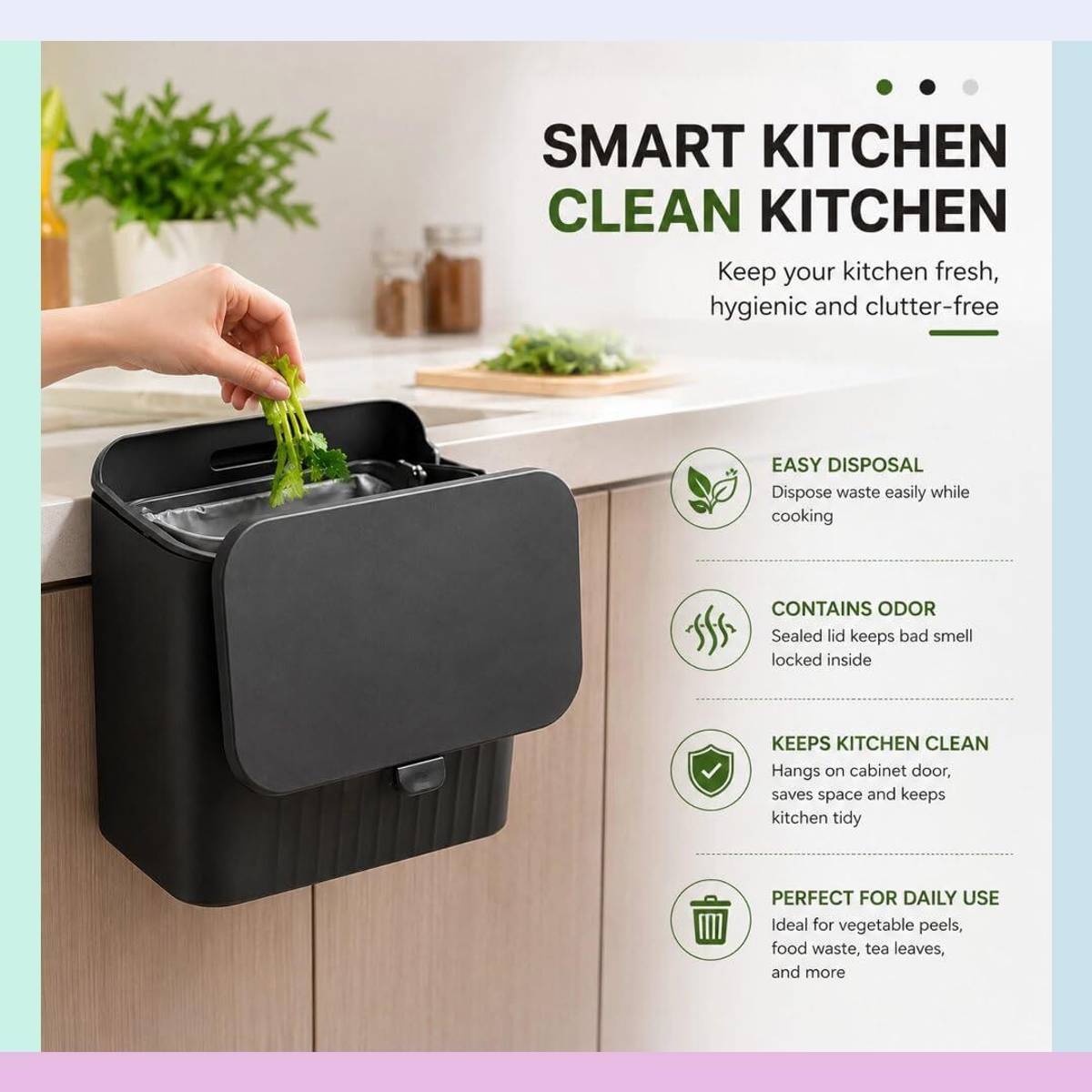 Compact Hanging Garbage Bin for Kitchen Counter Waste Storag Plastic Dustbin — photo 2