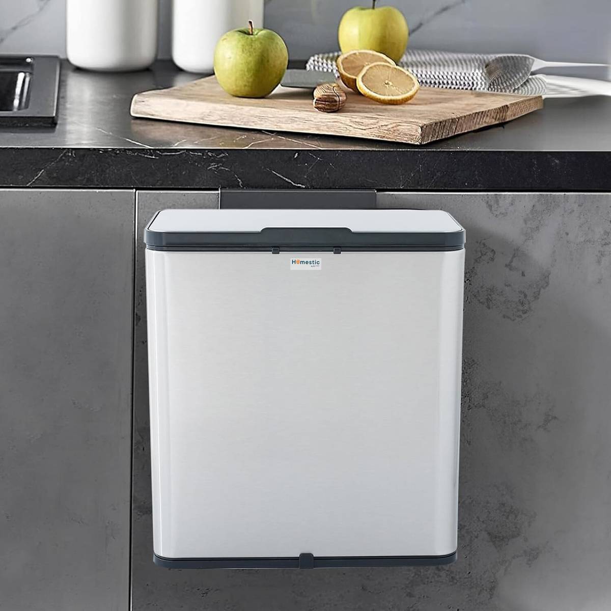HOMESTIC by Kuber Industries Stainless Steel 6L Hanging Kitchen Trash Can With Lid Stainless Steel Dustbin