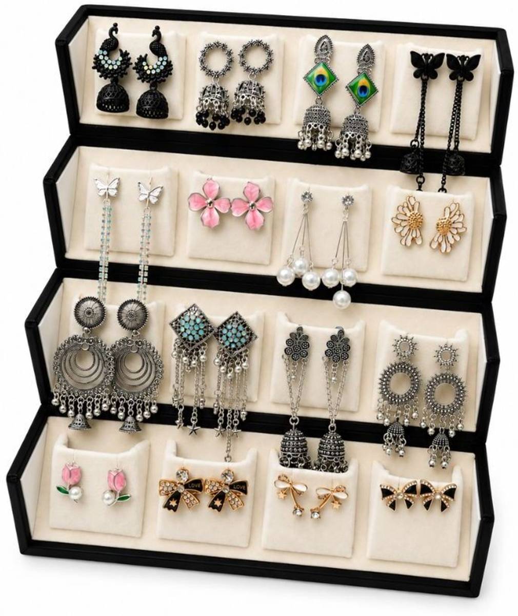 Esyko 16 Pair Earrings Set for Women with Stylish Organizer Box Beads, Pearl Alloy, Silver, Stone Drops & Danglers, Jhumki Earring, Stud Earring — photo 4