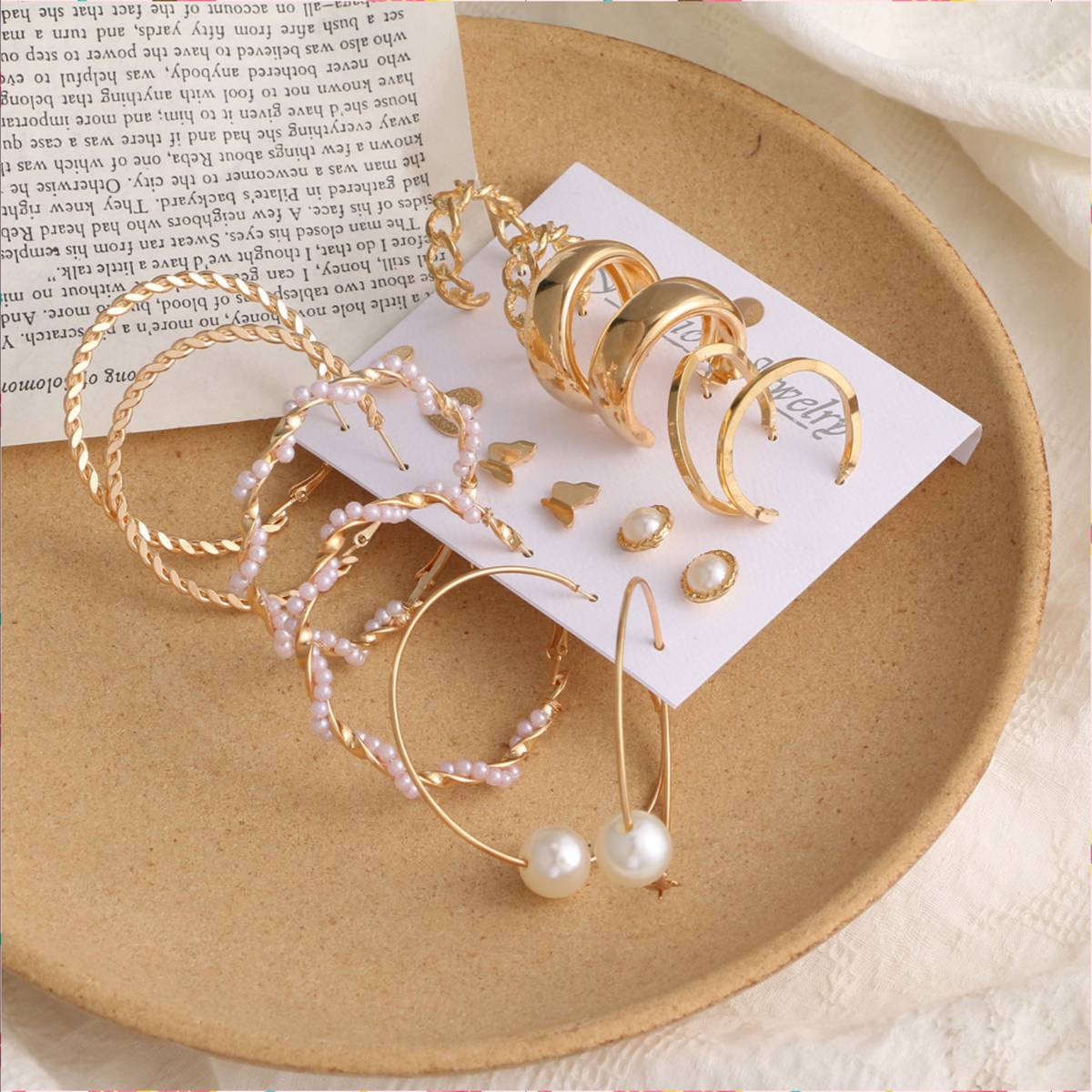 JDENTERPRISES Combo of 9 Pair Heart Stud And Chain Pearl Hoop Earrings Pearl Alloy Hoop Earring