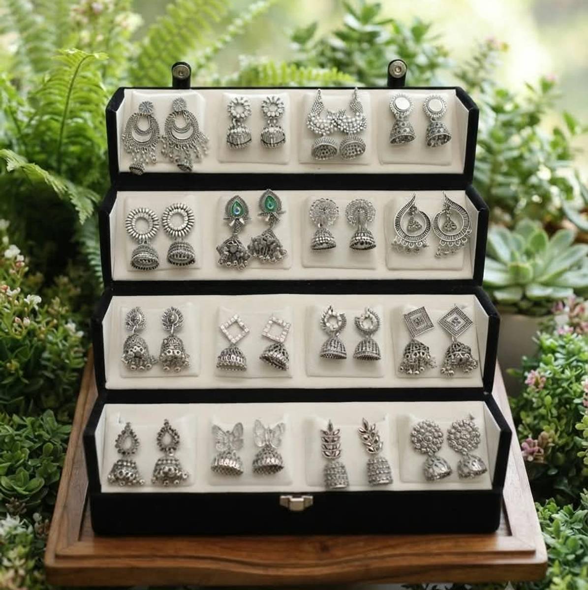 DVISH 16 Pair earring box for women with Silver oxidized earrings Alloy Jhumki Earring