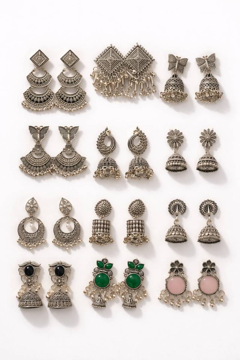 ELITEKRTZ Trending 12 Pairs combo jhumka earrings set for women Alloy Jhumki Earring, Drops & Danglers, Stud Earring, Earring Set, Chandbali Earring