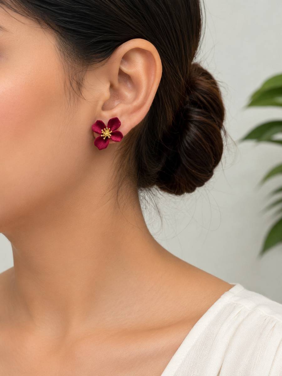 Houseofshivora Wine Red Floral Earrings Alloy Stud Earring, Drops & Danglers — photo 2