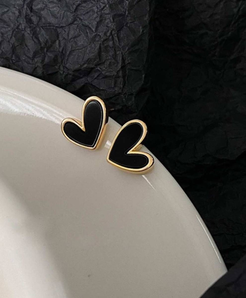 RISHASTYLE Korean gold plated black shine earrings 1 pair Zircon Alloy Stud Earring — photo 2