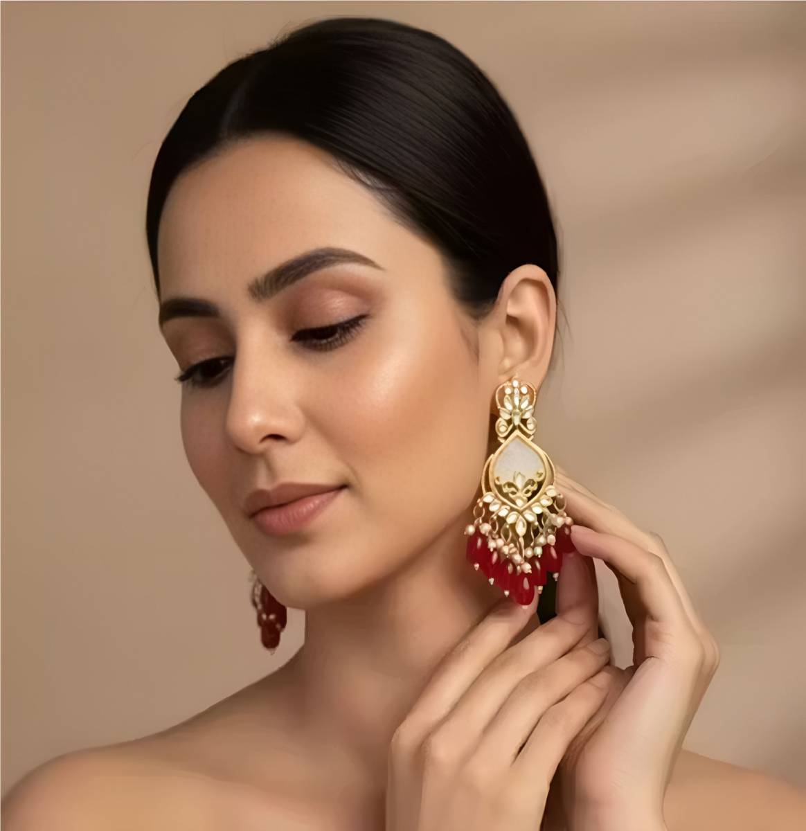 Adore Jewels Stylish Kundan Pearl Earrings for Women & Girls Pearl Brass Jhumki Earring