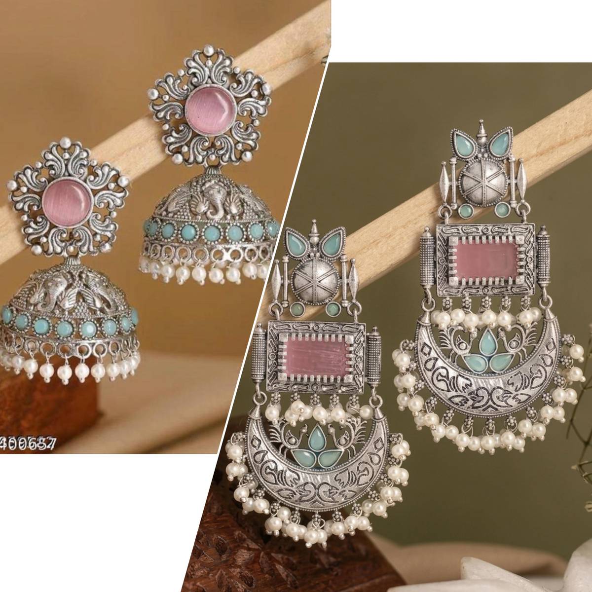 Shree jewell Traditional Oxidized gold chandbali jhumki earrings for women Pearl Alloy Jhumki Earring