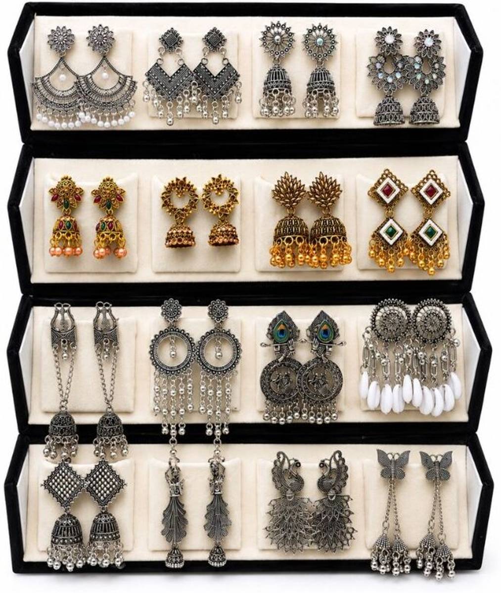 Esyko 16 Pair Earrings Set for Women with Stylish Organizer Box Beads, Pearl Alloy, Silver, Stone Drops & Danglers, Jhumki Earring, Stud Earring — photo 5