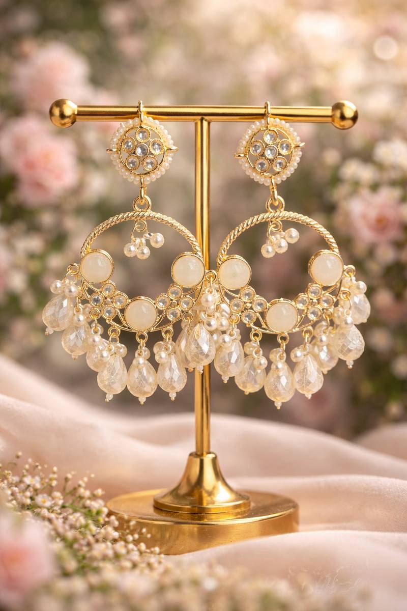 Aurnique Noor Mahal Gold Pearl Drop Earrings Crystal Alloy Drops & Danglers