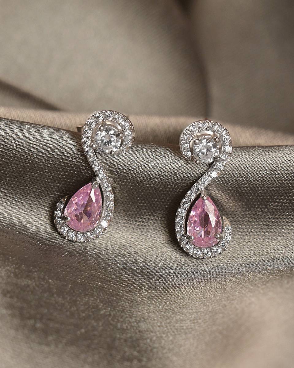 CLARA Gioia Pink Cubic Zirconia Sterling Silver Drops & Danglers