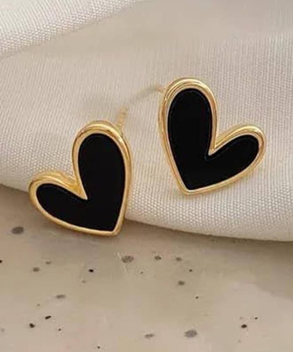 RISHASTYLE Korean gold plated black shine earrings 1 pair Zircon Alloy Stud Earring — photo 4