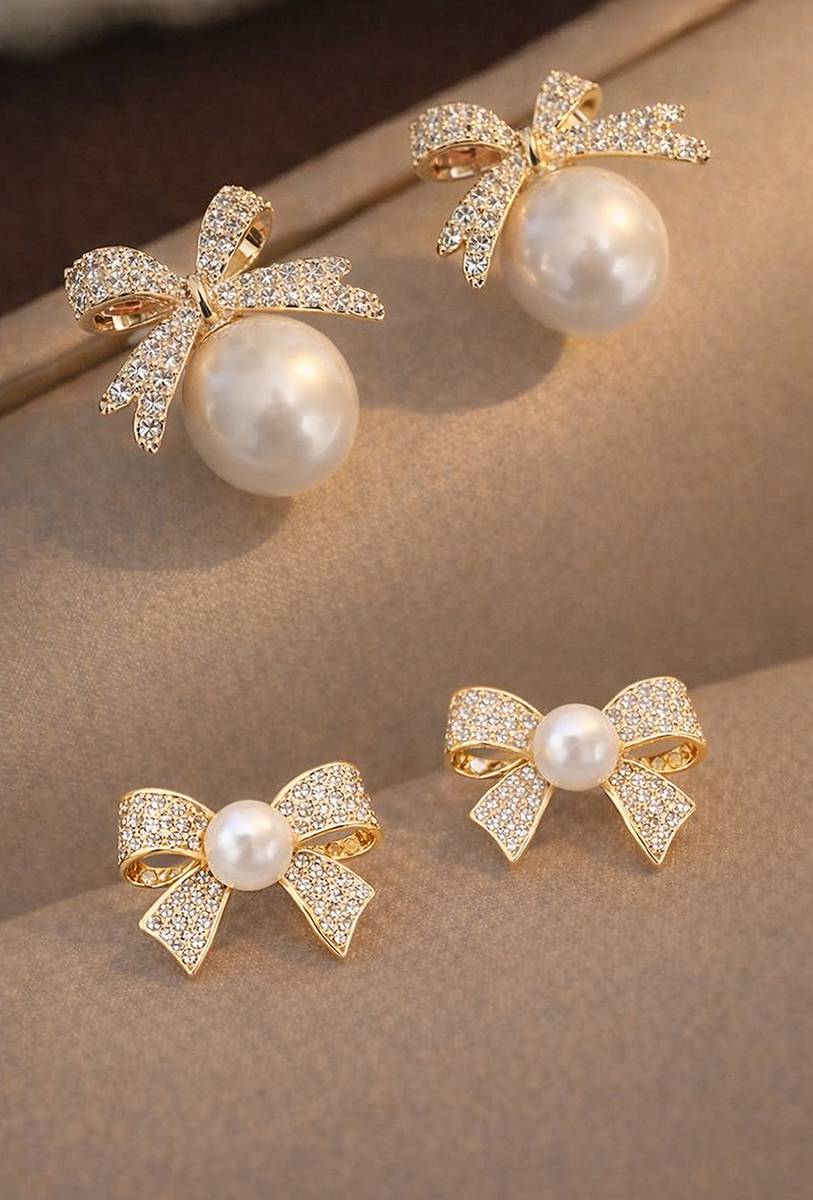 BERTHELE (Combo of 2)Small Alloy Gold-Plated Korean Partywear Zircon Earrings Alloy Stud Earring, Drops & Danglers, Earring Set