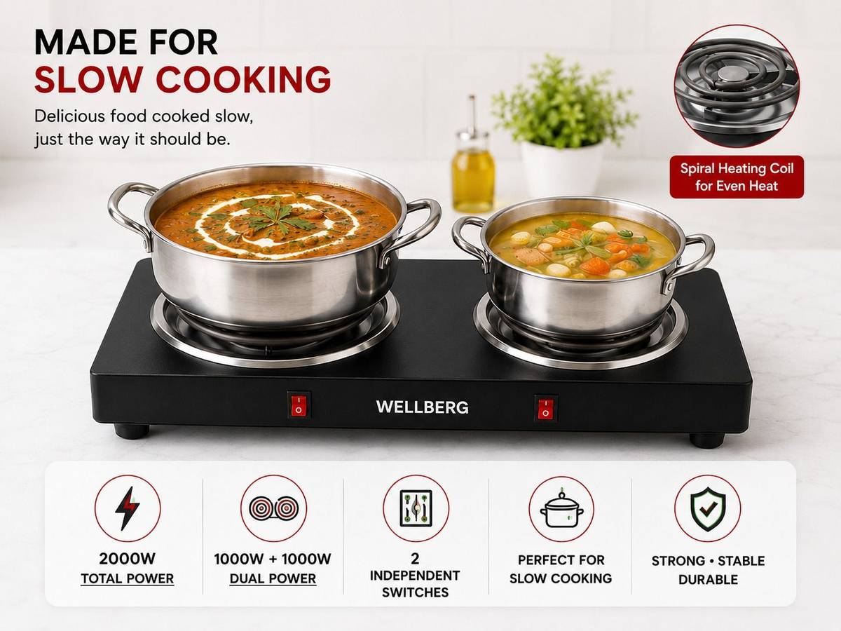 Portable 2 Burner Double Coil Electric Stove 2000W -Efficient Hot Plate for Home Electric Cooking Heater — photo 3