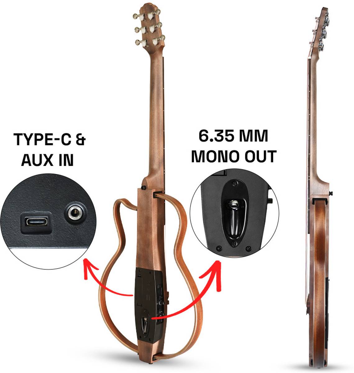 SLAG10-GRY Touring Series | 3-band EQ, BT, 6.35mm Out, AUX In/Out | 39" Silent Electro-acoustic Guitar — photo 5