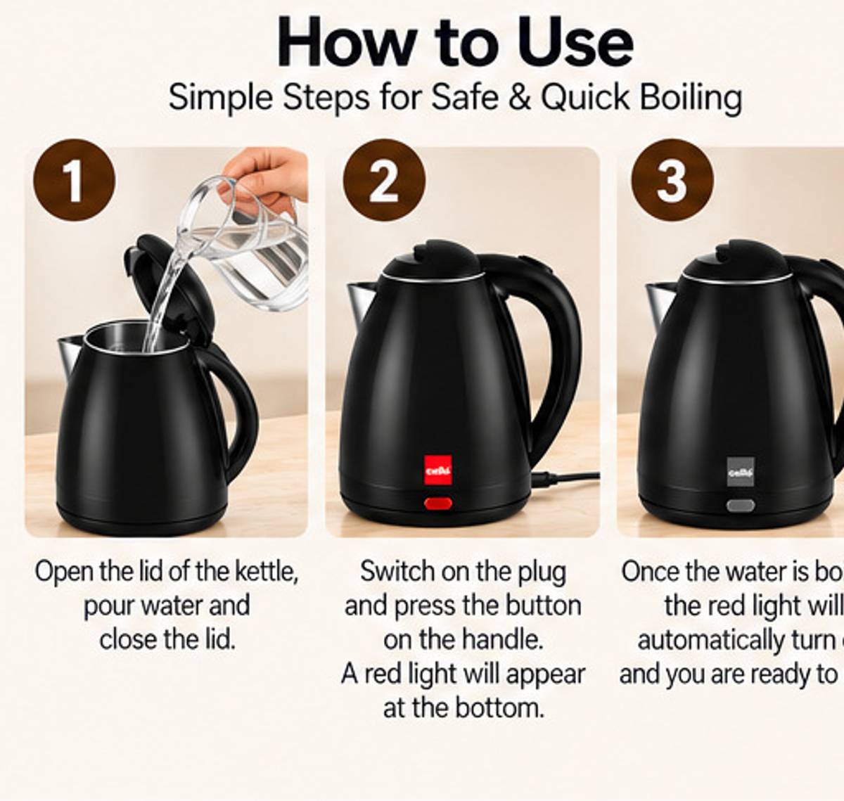 Pluto Quick Boil 1350 Watts Double Wall Cool Touch Outer Body Stainless Steel Electric Kettle — photo 5