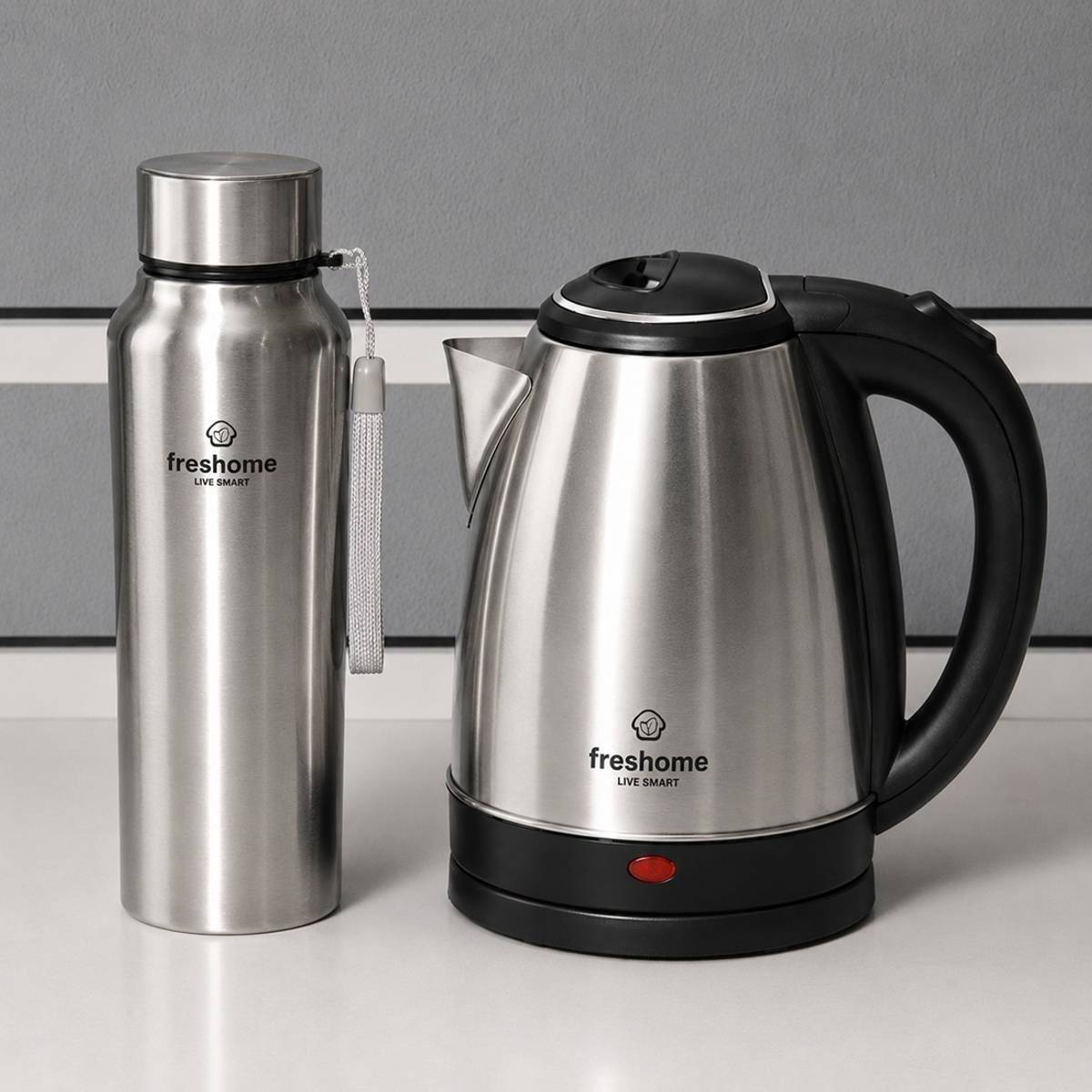 Freshome 1.5L Electric Kettle with 1L Stainless Steel Water Bottle Combo Beverage Maker