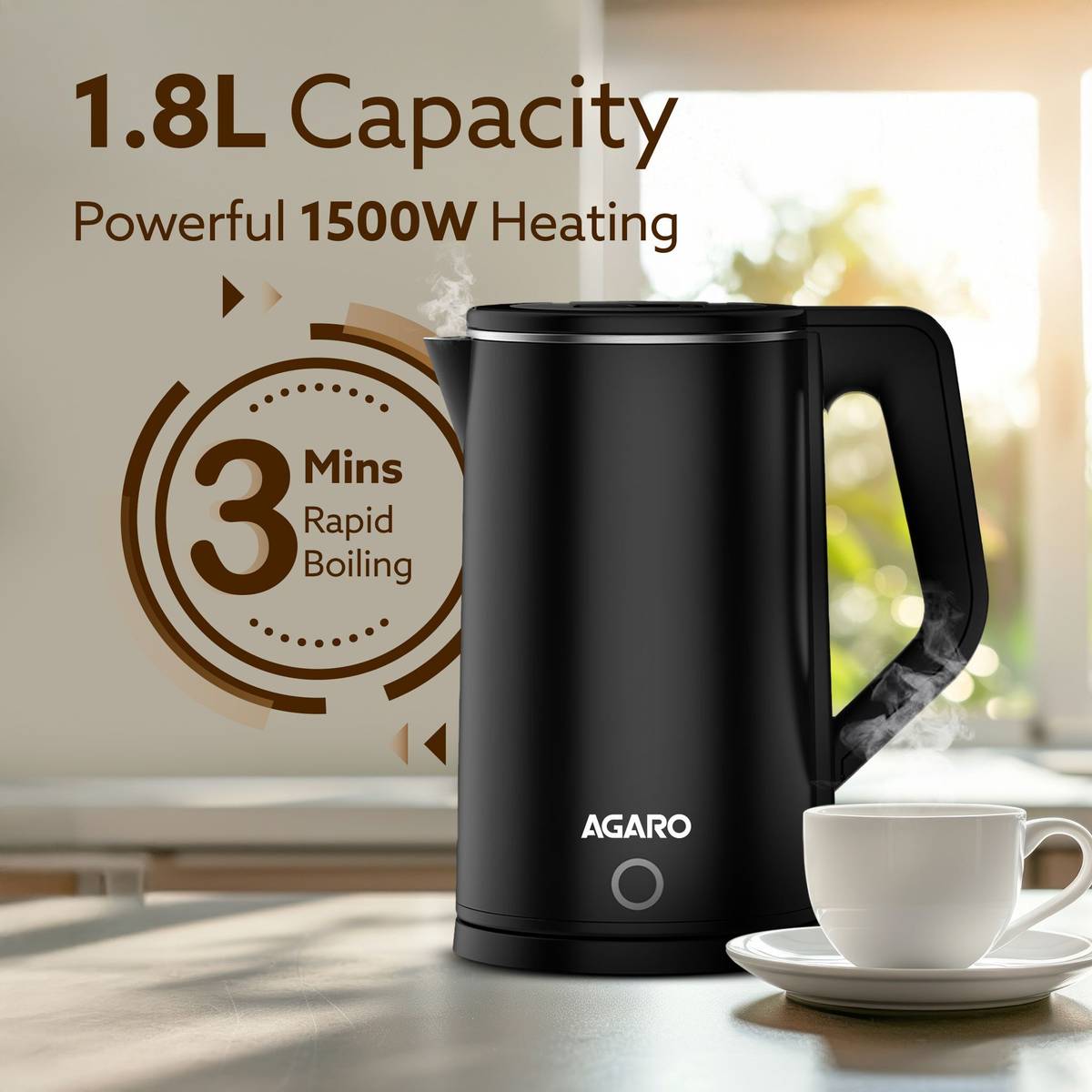 Elegant Electric Kettle, Cool Touch Double Layered Kettle, Electric Kettle — photo 2
