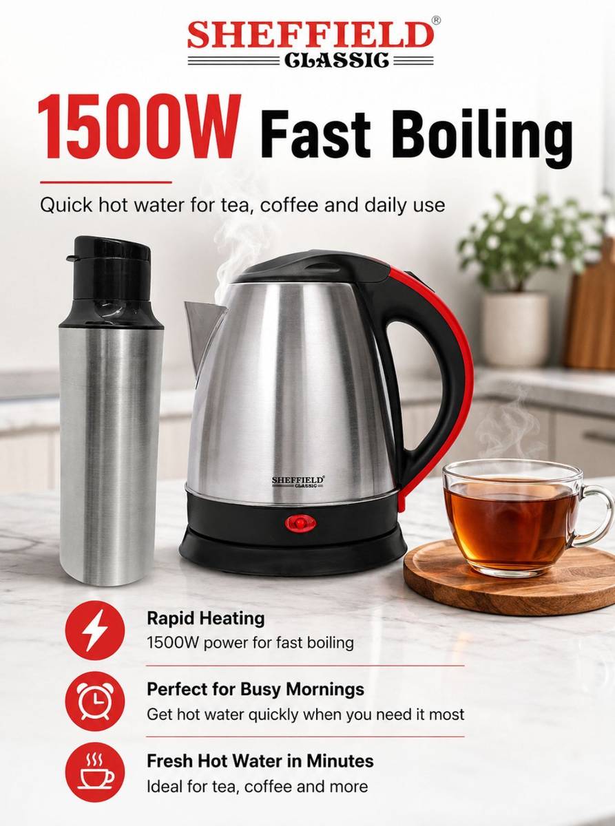 Combo Electric Kettle (1.5 L) & Bottle (500 ml) stainless steel Electric Kettle — photo 2