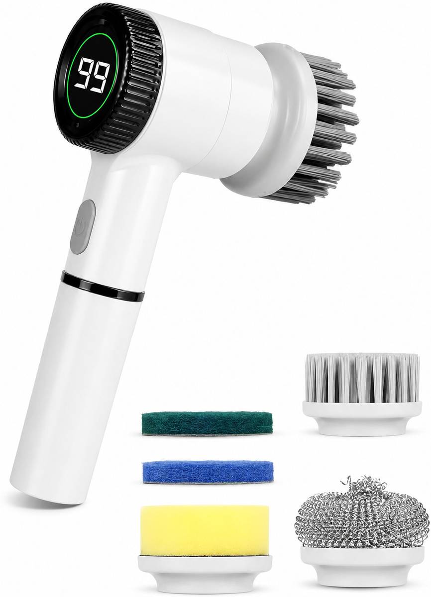 XORQO TECH Cordless Electric Spin Scrubber 9-in-1 Bathroom Cleaning Brush with Long Handle Nylon Wet and Dry Brush