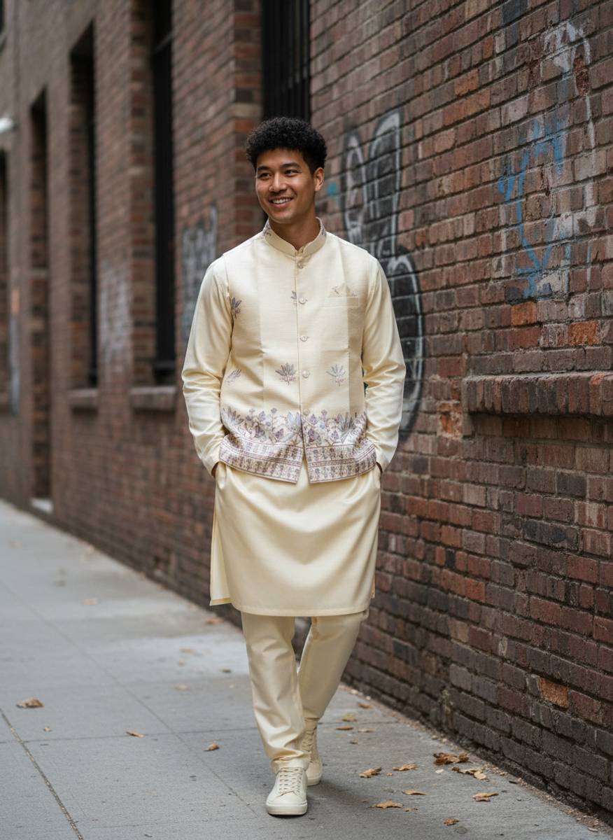 click n buy Men Kurta Pant Ethnic Jacket Set