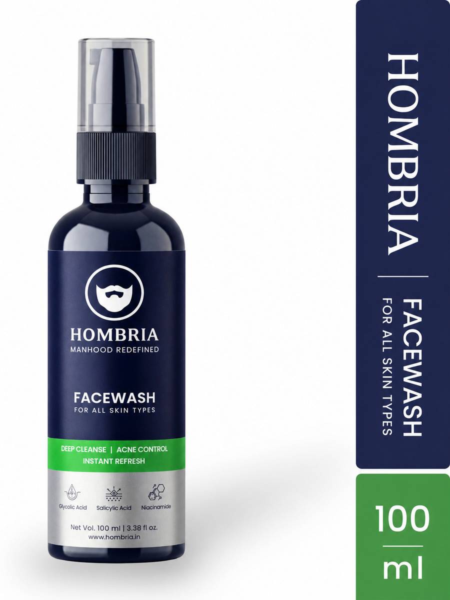 HOMBRIA Facewash for Men, Fights Acne & Pimple, Clear Pores, Brightening, All Skin Types Face Wash