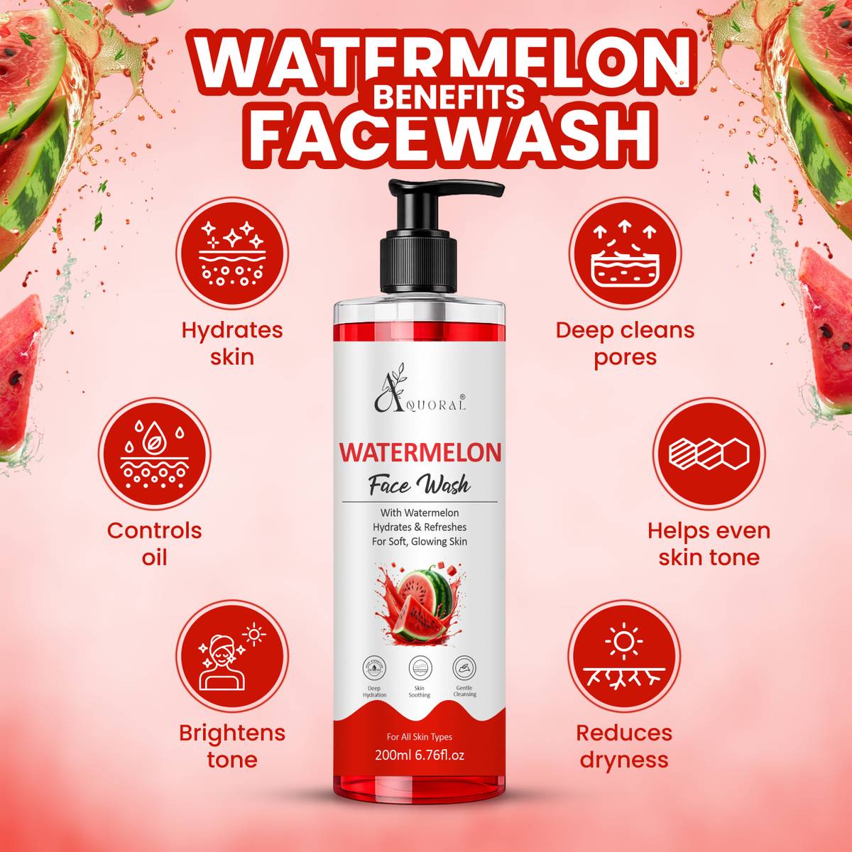 AQUORAL Watermelon  for Hydrates & Refreshes For Soft, Glowing Skin Face Wash — photo 3