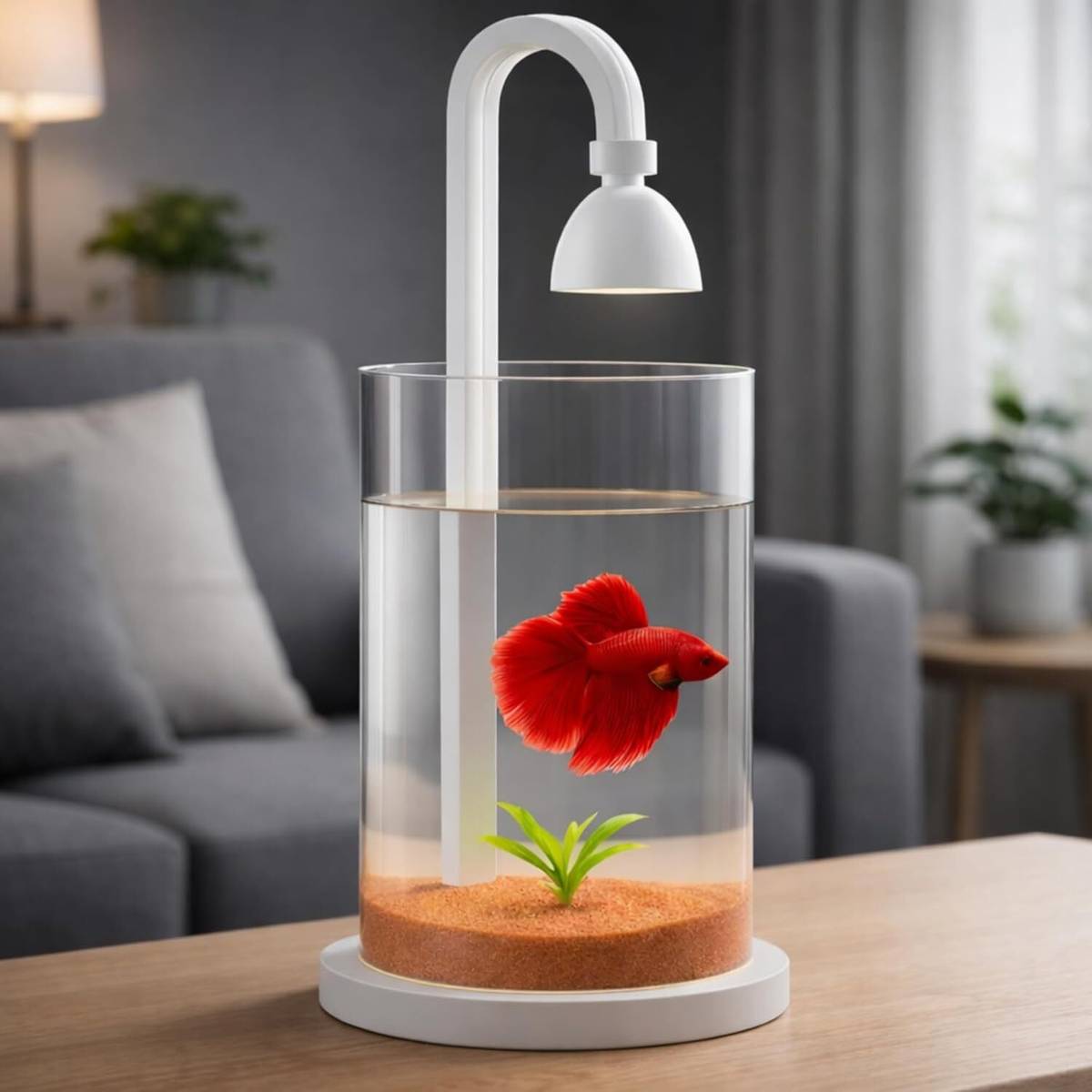 FinyPetz PS-10S (White) 1.5L Mini Aquarium Tank with 7-Color LED Light Cylinder Aquarium Tank