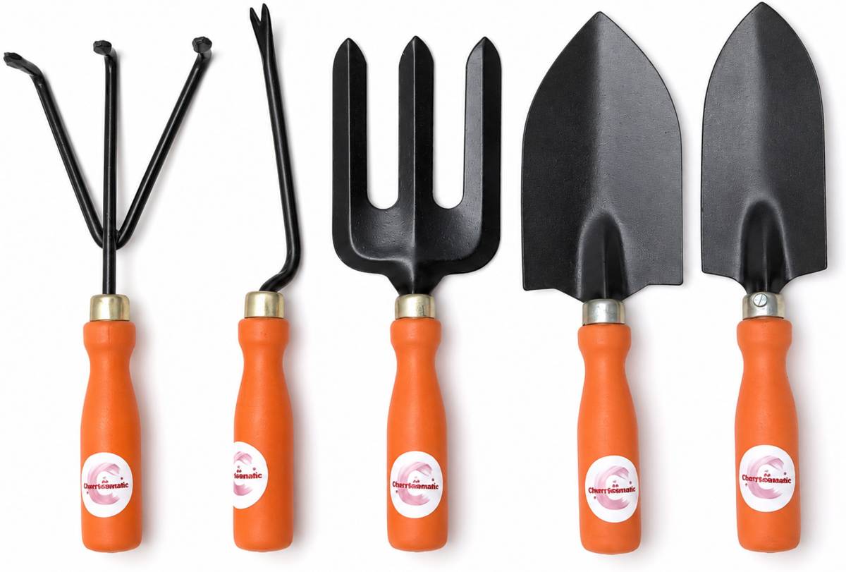 CHERRIESMATIC 5Pc-Heavy Duty Home use Cultivator, 2 Trowels, Weeder & Shovel Set for Planting Garden Tool Kit