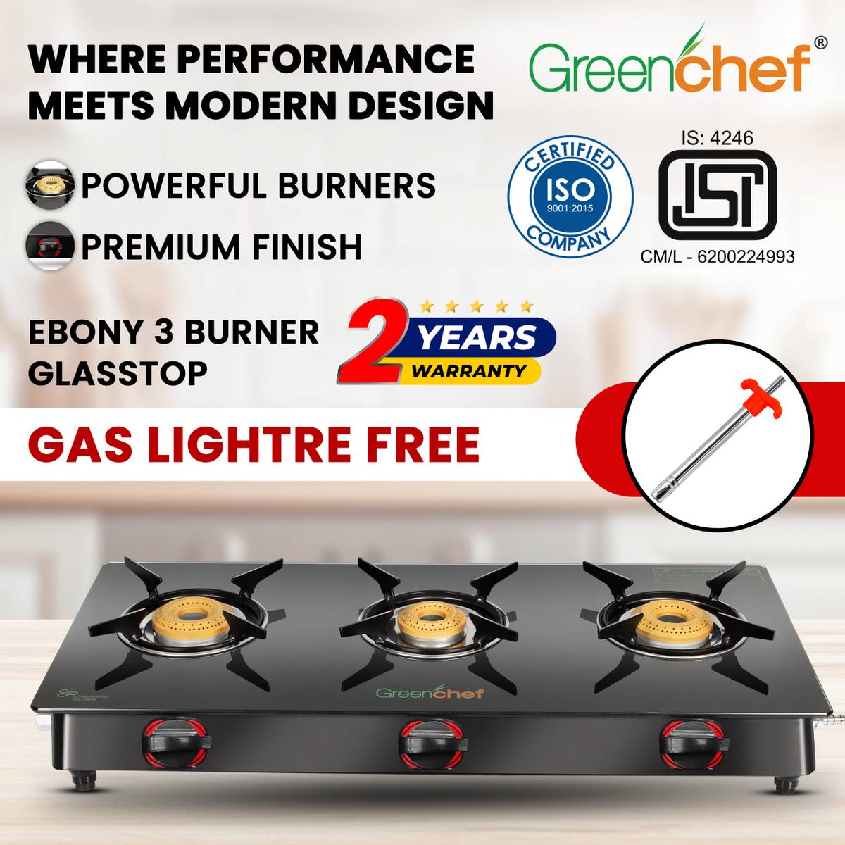 Greenchef Lighter Glass Manual Gas Stove — photo 4