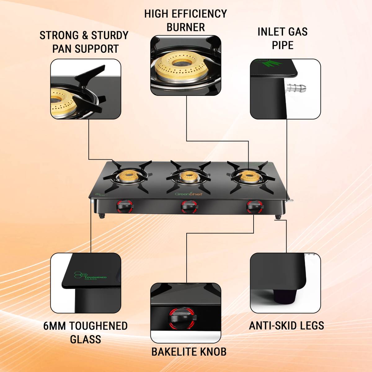 Greenchef Lighter Glass Manual Gas Stove — photo 3