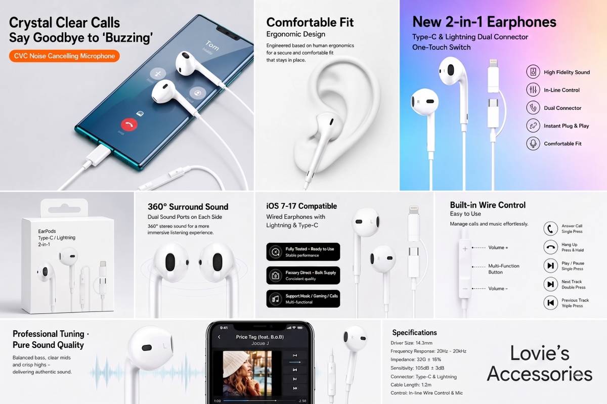 Lovie’s Accessories 2-in-1 Dual Connector Wired Earphones (Type-C & Lightning) Wired — photo 3
