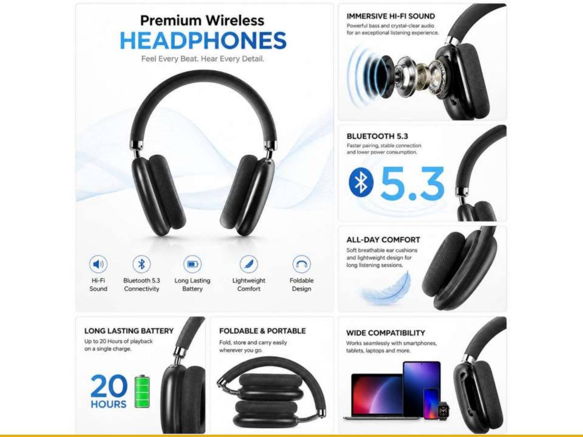 Ovista Wireless Bluetooth Headphones with Hi-Fi SoundOH168 Bluetooth without Mic
