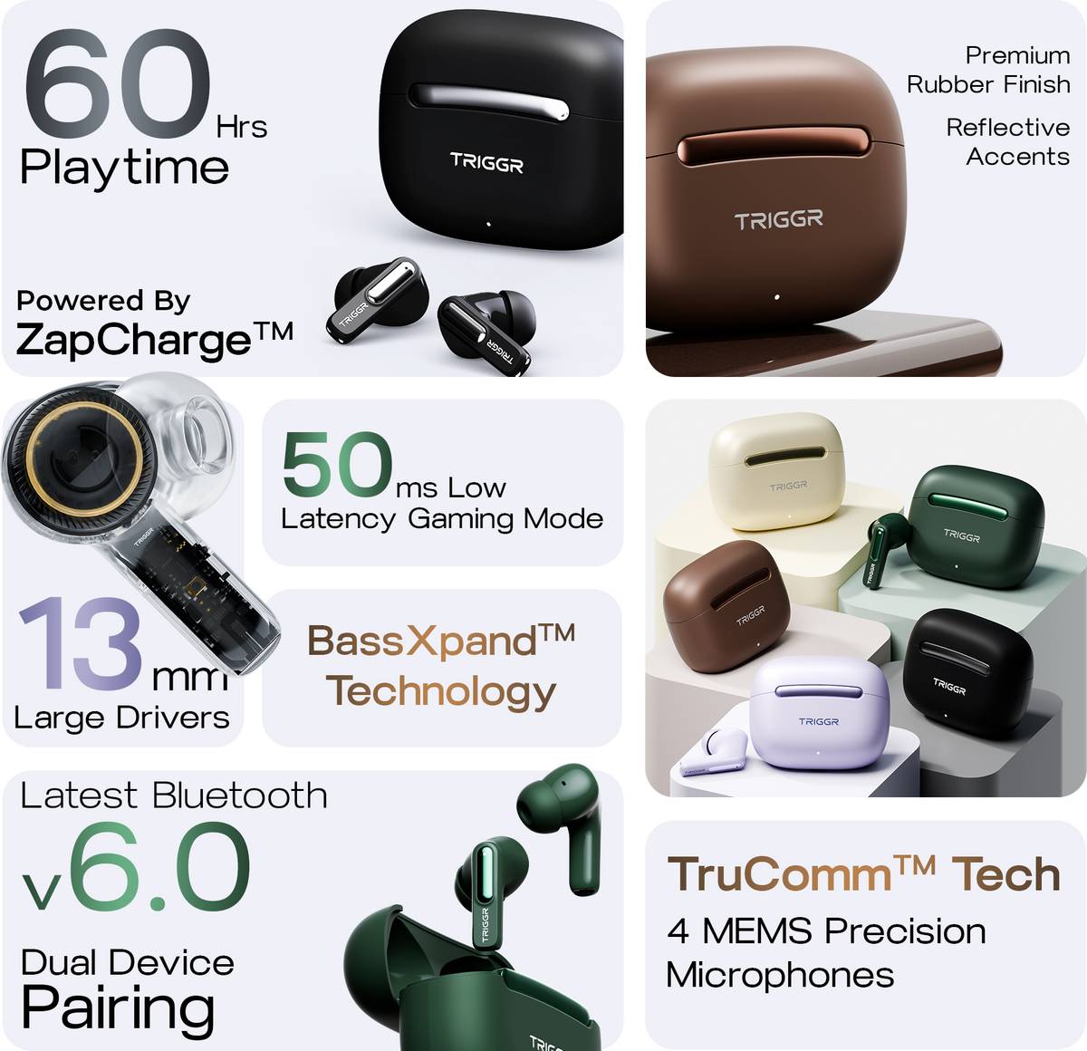 TRIGGR Arcus One 60H Battery, 4 Mic ENC, Dual Pairing, Rubber Grip, 13mm Drivers, v6.0 Bluetooth — photo 2