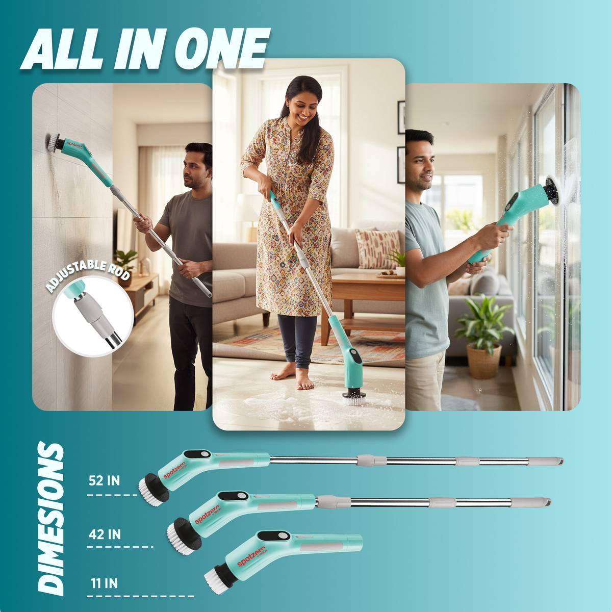 Spotzero by Milton 8-in-1 Electric Spin Scrubber, Cordless Cleaning Brush with Adjustable Handle Cleaning Brush — photo 5