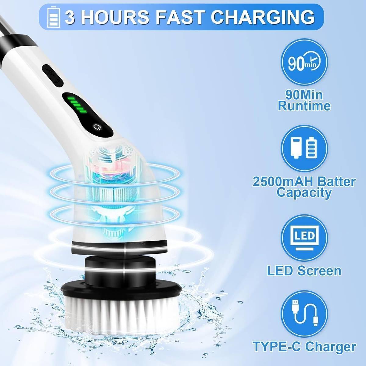9-in-1 Powerful Electric Spin Scrubber Cleaning Machine for Floor Bathroom Tiles Cleaning Brush — photo 2