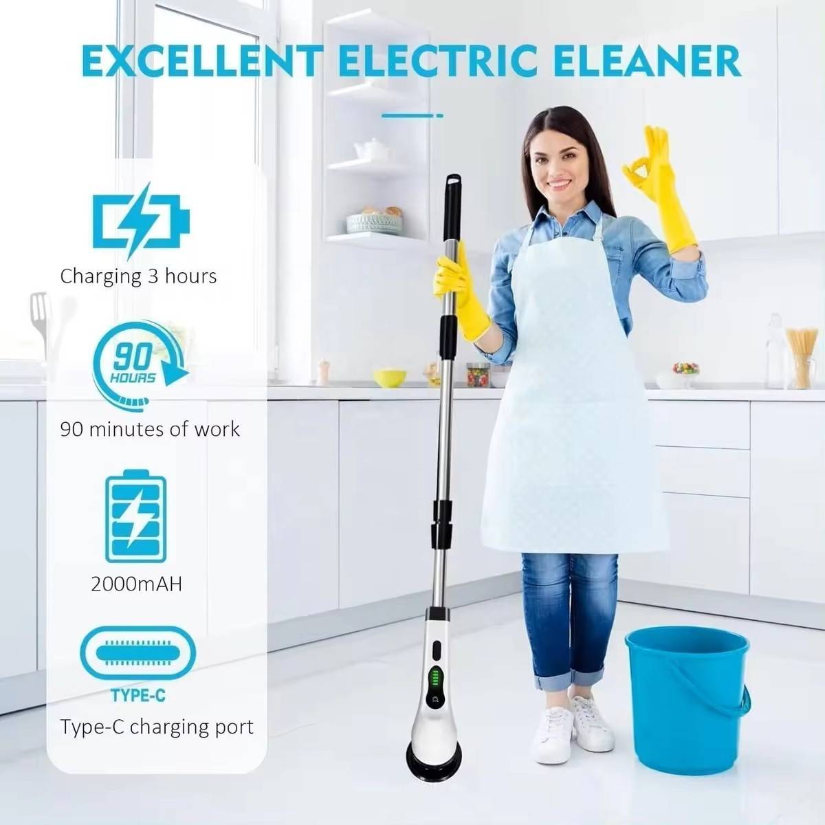 9-in-1 Powerful Electric Spin Scrubber Cleaning Machine for Floor Bathroom Tiles Cleaning Brush — photo 3