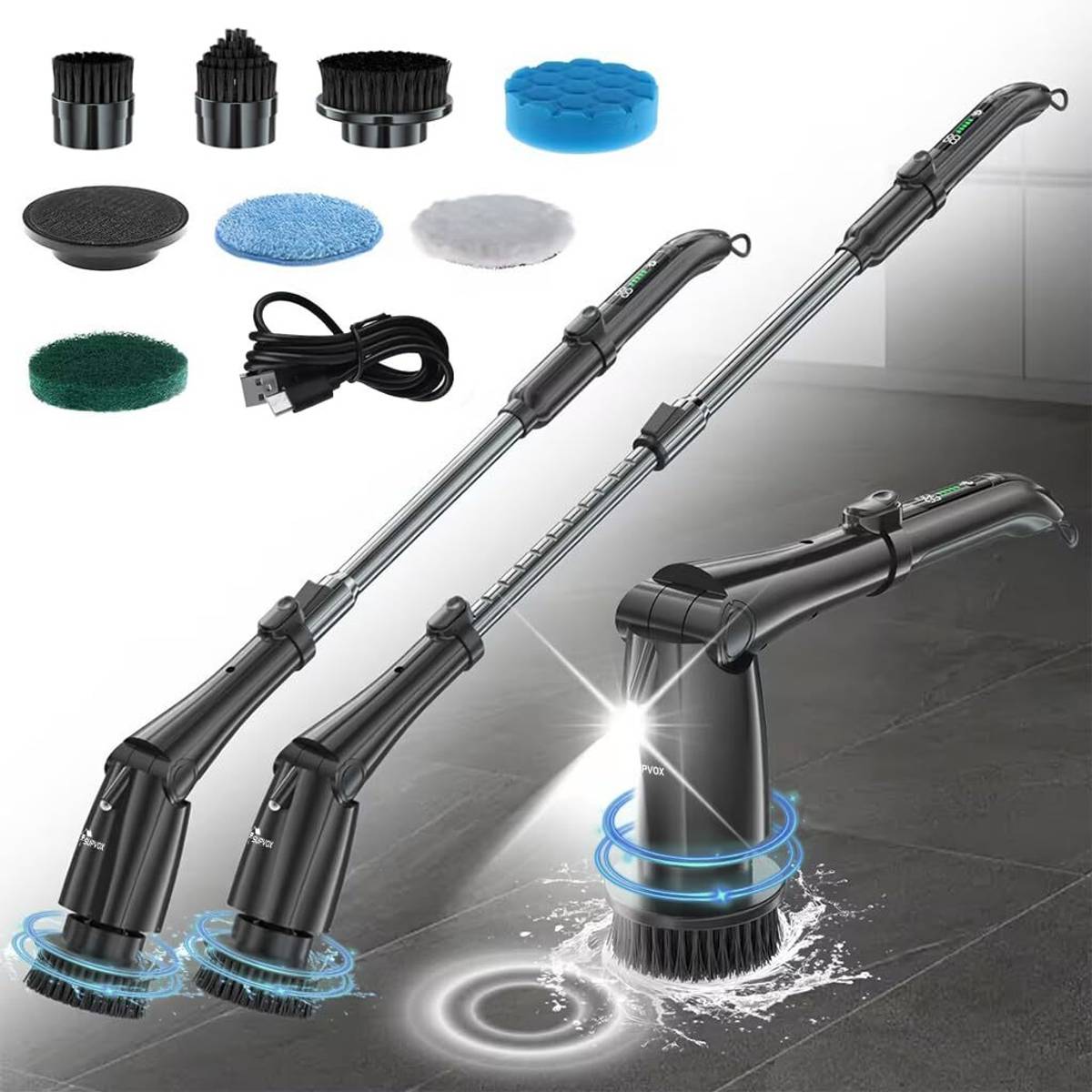 HANNEA Electric Scrubber Cordless Powerful Cleaning Tool with 3 Speeds and Brush Heads Cleaning Brush