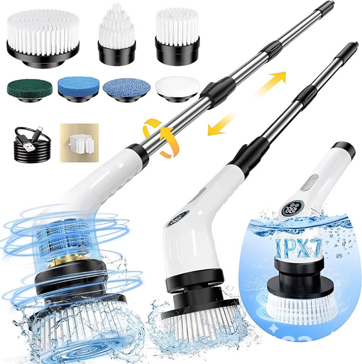 FLEFCO Electric Spin Scrubber Cleaning Brush for Home 400RPM/Mins 8 Replaceable Cleaning Brush