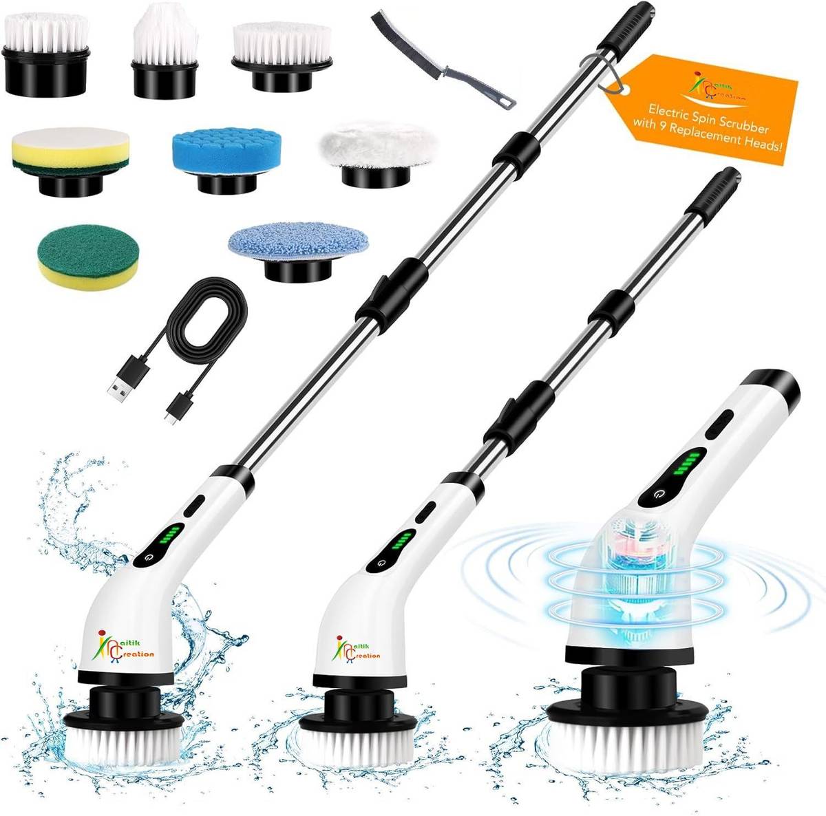 9-in-1 Powerful Electric Spin Scrubber Cleaning Machine for Floor Bathroom Tiles Cleaning Brush