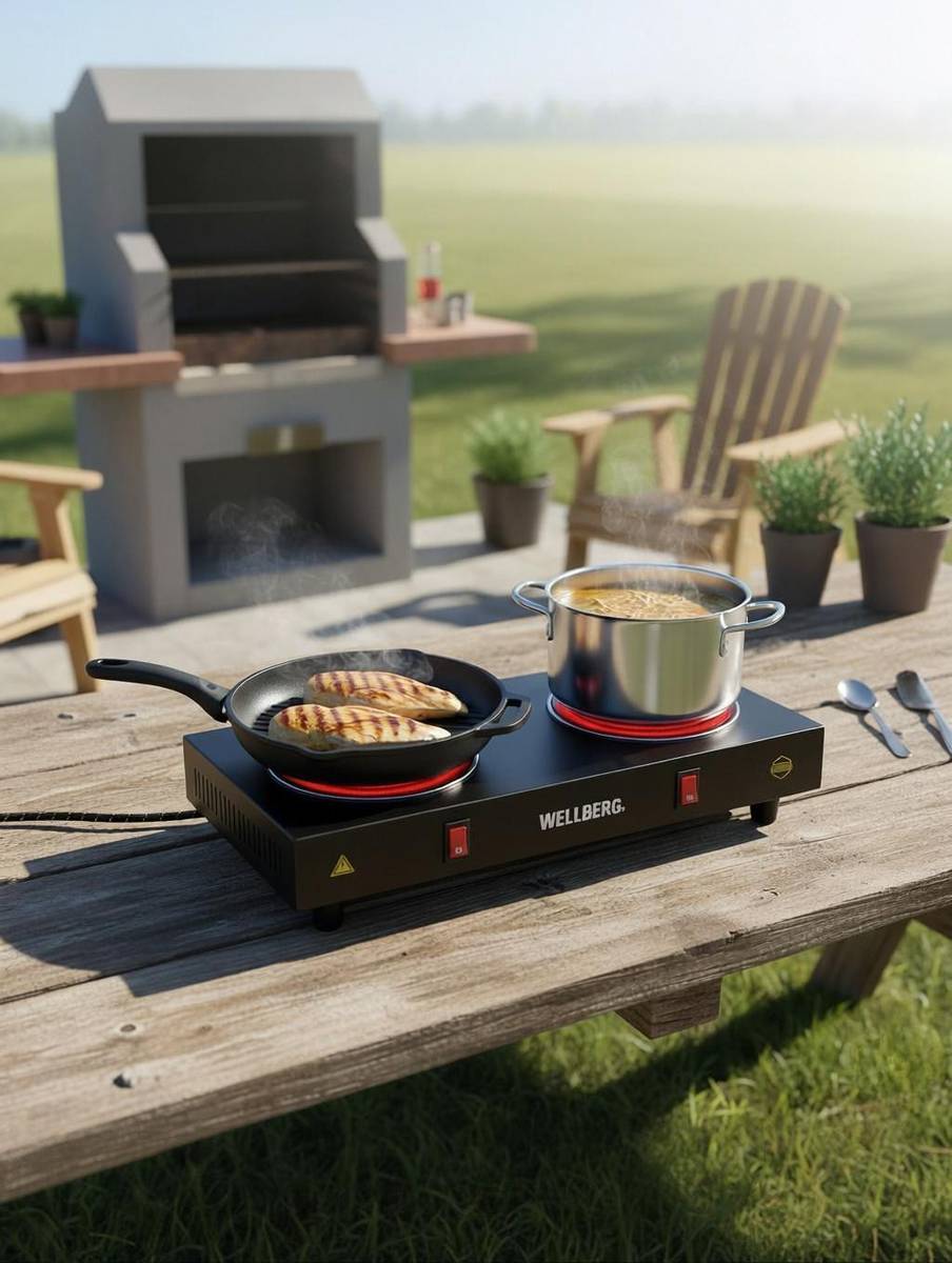 Portable 2 Burner Double Coil Electric Stove 2000W -Efficient Hot Plate for Home Electric Cooking Heater