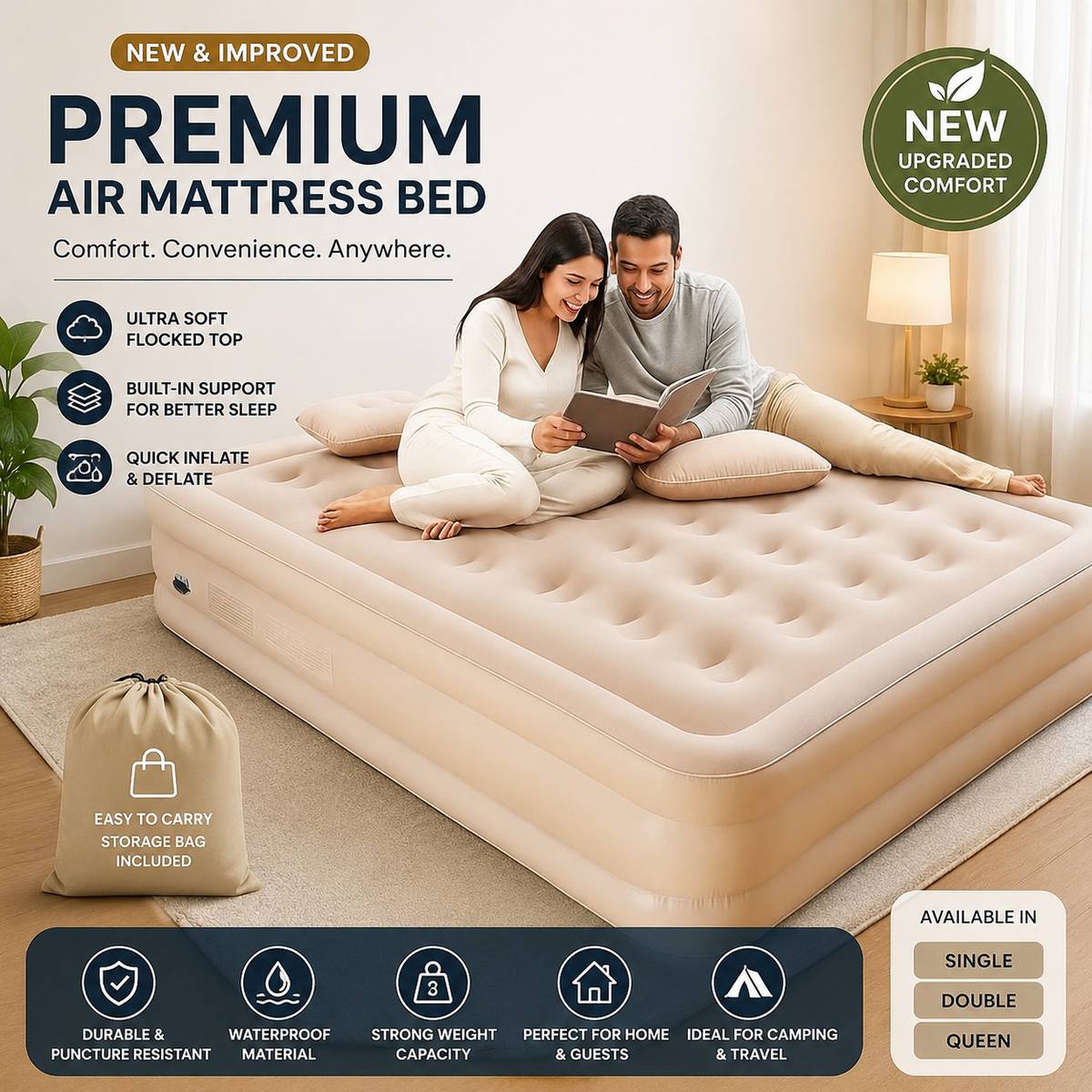 VYNEXX Home & Camping Inflatable Mattress – Easy to Carry Inflatable Bed