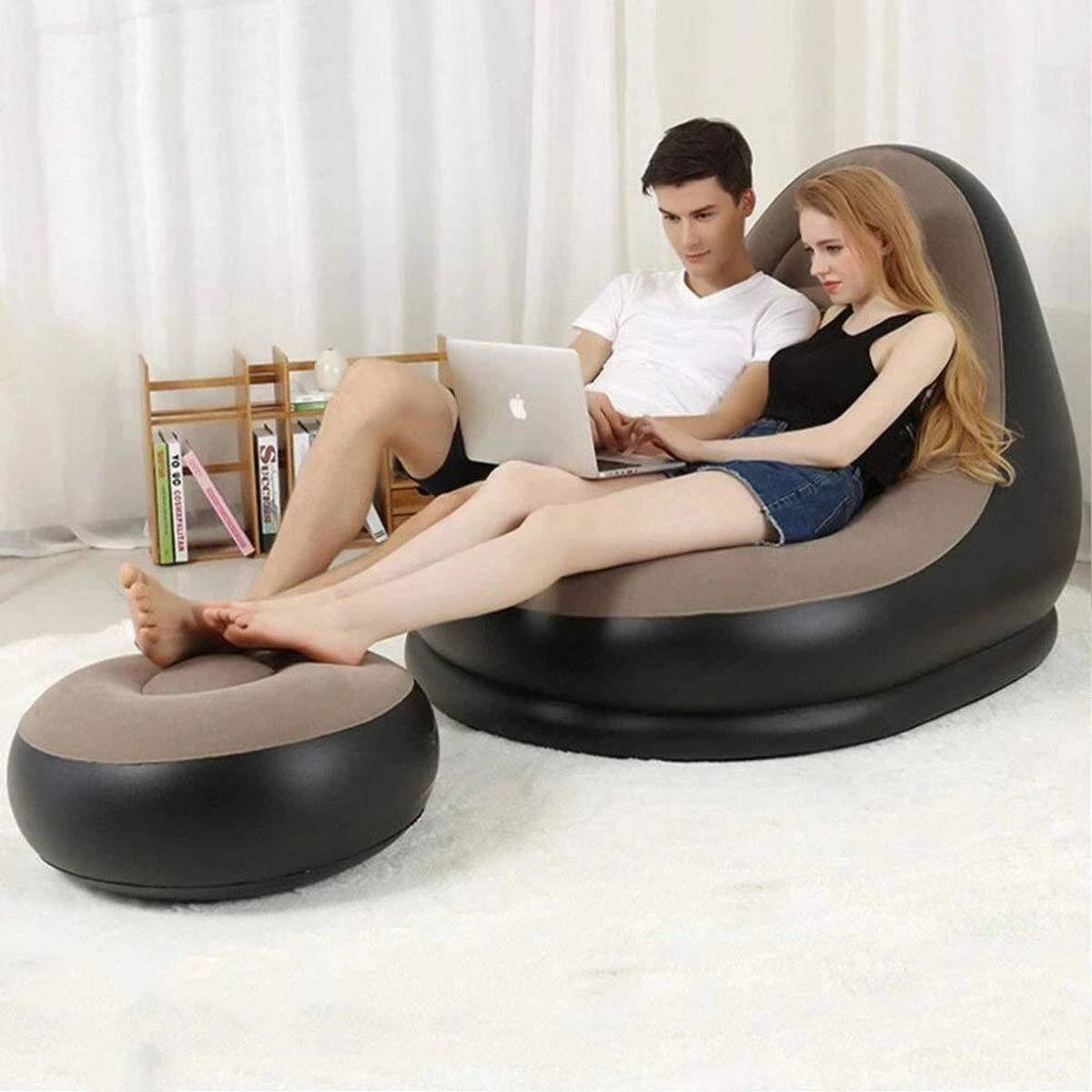 VIBRANTESTORE Inflatable Air Filling Premium Lounge Sofa Chair with Footrest PVC 2 Seater Inflatable Sofa