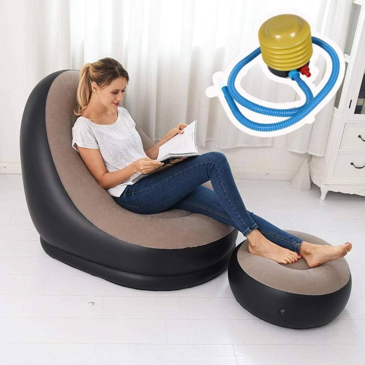 BLAPOXE Filling Bean Bag 2 Set Portable Inflatable Lazy Sofa Bed Outdoor Beach Garden PVC 2 Seater Inflatable Sofa