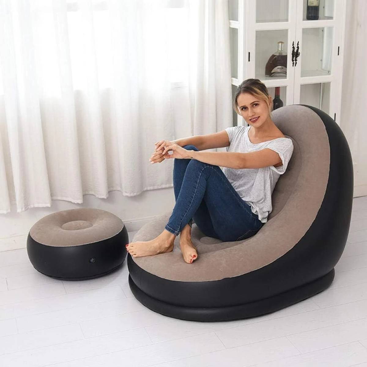BLAPOXE Filling Bean Bag 2 Set Portable Inflatable Lazy Sofa Bed Outdoor Beach Garden PVC 2 Seater Inflatable Sofa — photo 2