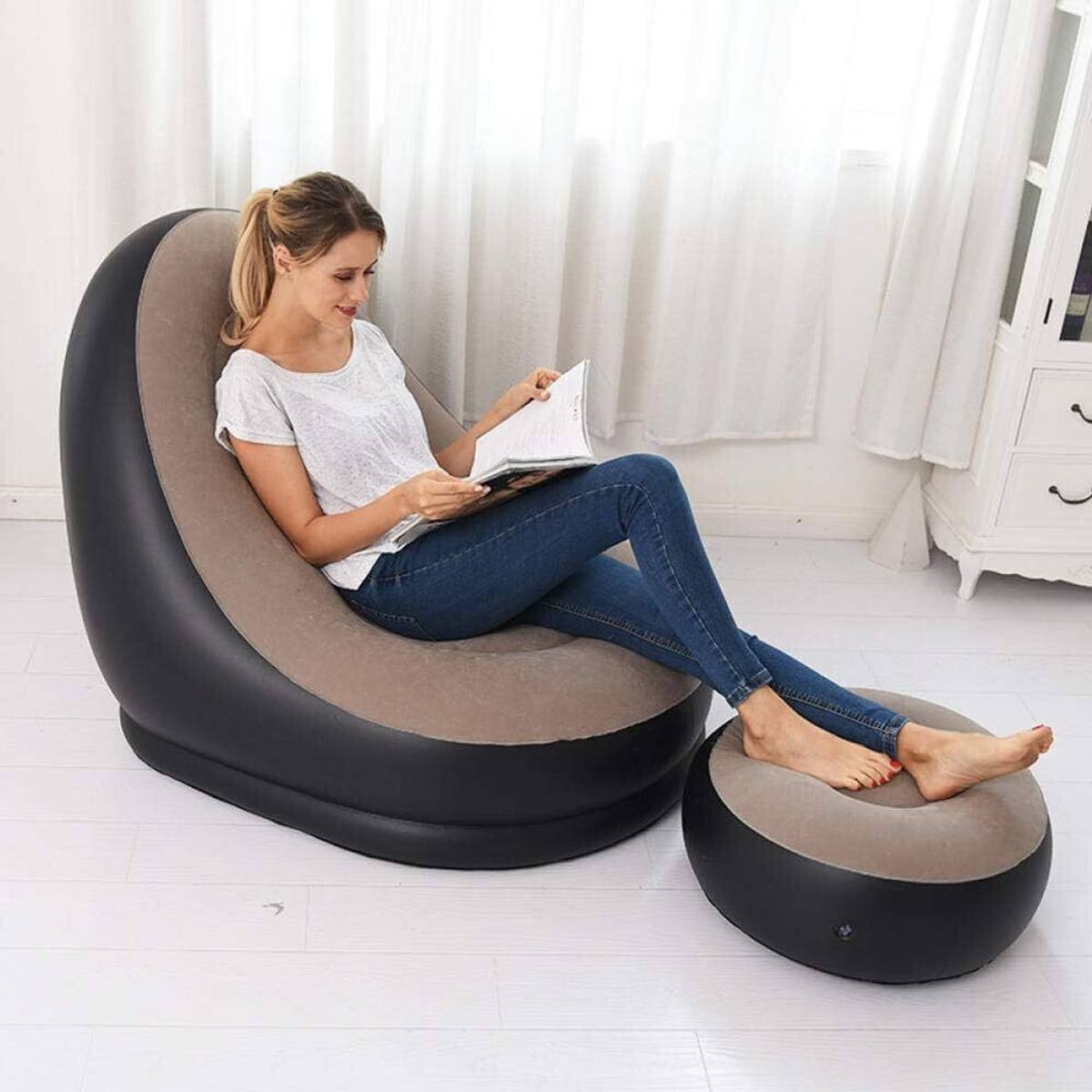 BLAPOXE Filling Bean Bag 2 Set Portable Inflatable Lazy Sofa Bed Outdoor Beach Garden PVC 2 Seater Inflatable Sofa — photo 5