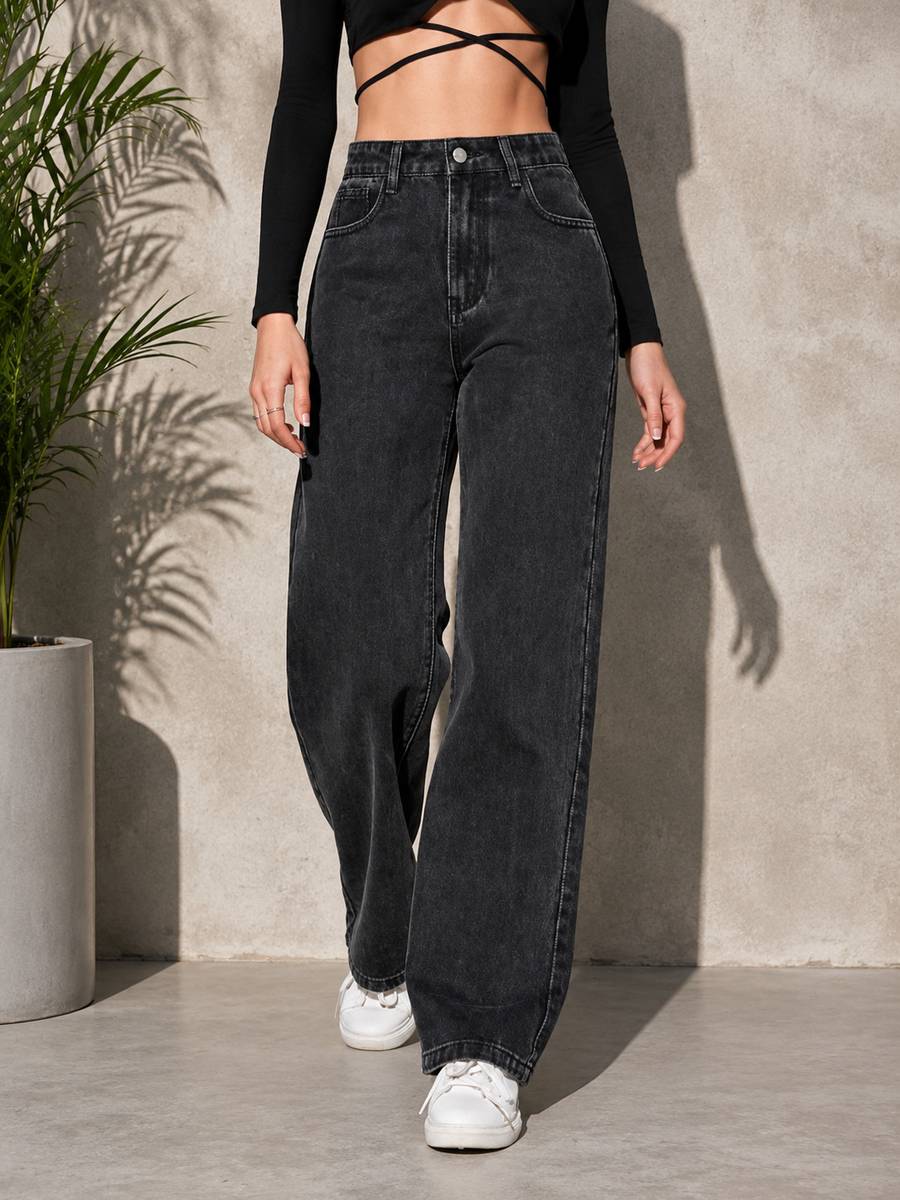 DENIM LOOK Flared Women Dark Grey Jeans