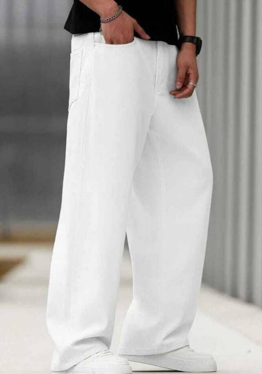 NAZDA Wide Leg Men White Jeans