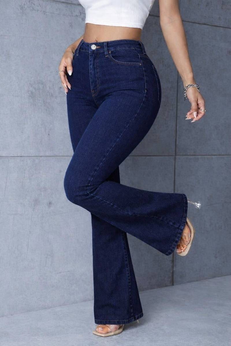 French Rose Flared Women Dark Blue Jeans