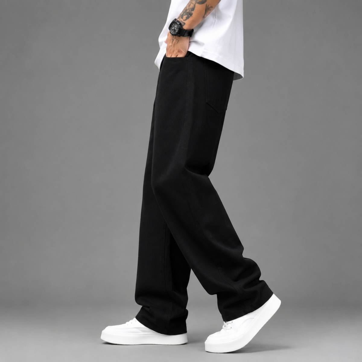 maladenim Wide Leg Men Black Jeans — photo 3