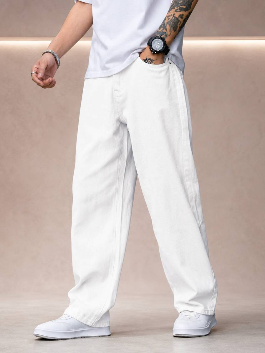 FADEVIELLE Relaxed Fit Men White Jeans